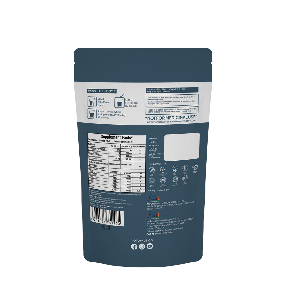 Miduty by Palak Notes UTI Relief with D-Mannose And Cranberry-Vanilla Flavor