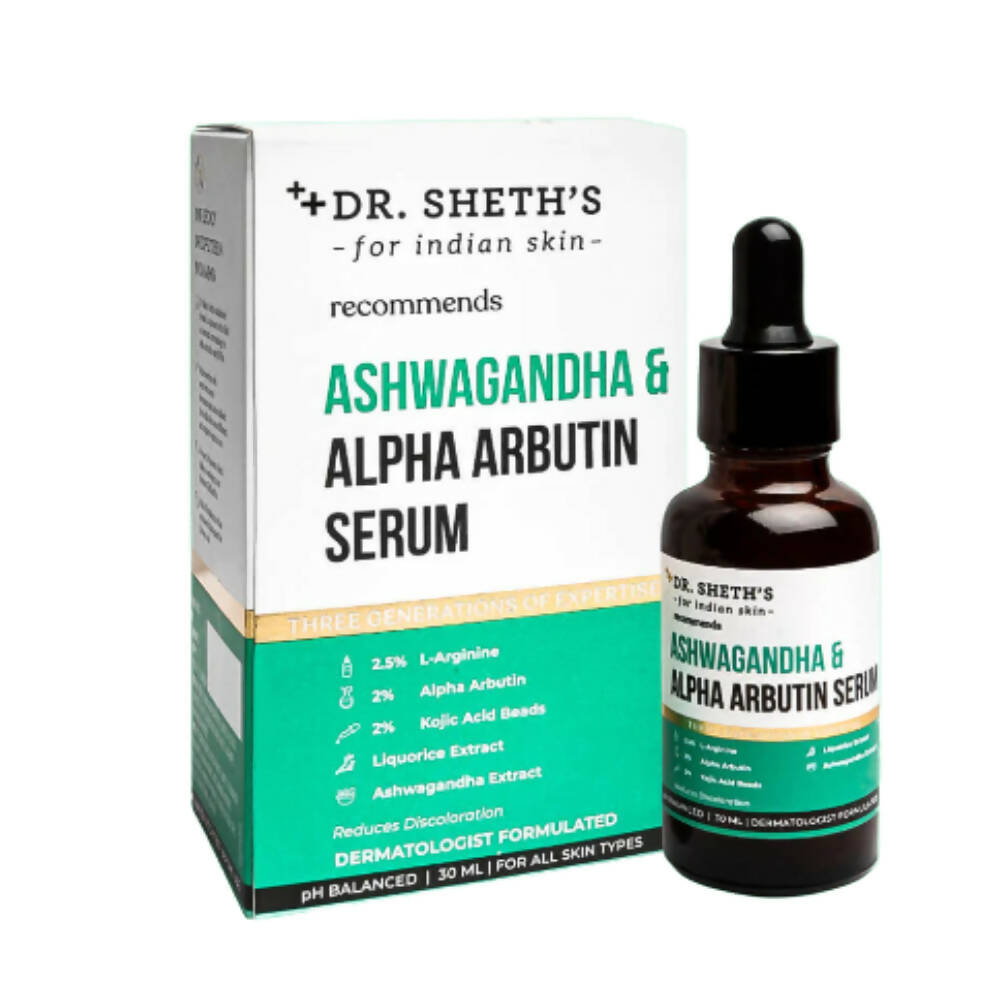 Buy Dr. Sheth's Ashwagandha & Alpha Arbutin Face Serum for Anti-Pigmentation and Dark Spot Removal, Brightens skin from DrMediCart, Ship from India to USA