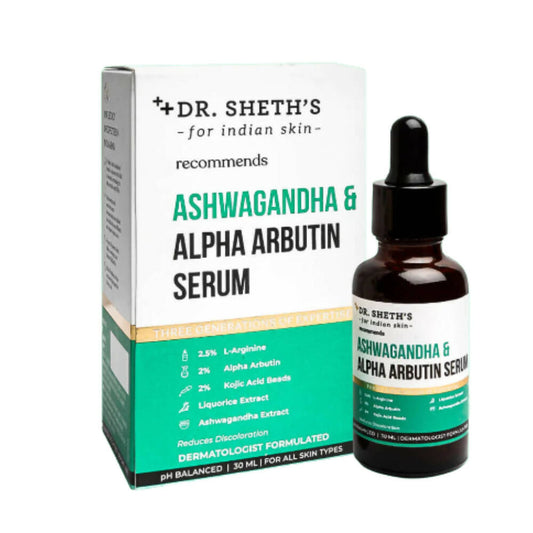 Buy Dr. Sheth's Ashwagandha & Alpha Arbutin Face Serum for Anti-Pigmentation and Dark Spot Removal, Brightens skin from DrMediCart, Ship from India to USA