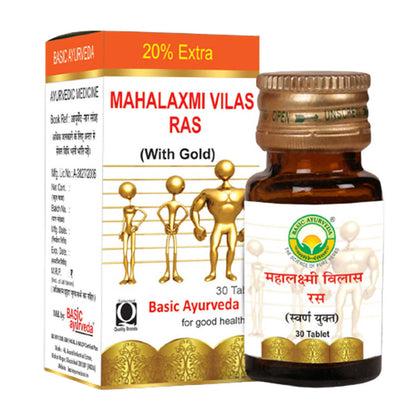Buy Basic Ayurveda Mahalaxmi Vilas Ras (With Gold) Tablets from DrMediCart, Ship from India to USA