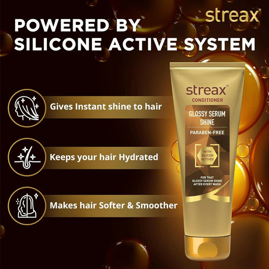Buy Streax Glossy Serum Shine Hair Conditioner For Dull & Dry Hair, With Silicon Actives for Shiny Hair & Frizz Control from DrMediCart, Ship from India to USA