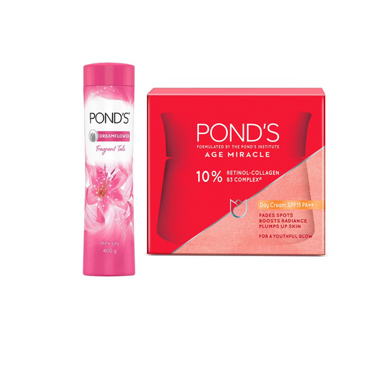 Buy Ponds Dreamflower Fragrant Talcum Powder Pink Lily And Age Miracle Wrinkle Corrector SPF 18 PA++ Day Cream from DrMediCart, Ship from India to USA