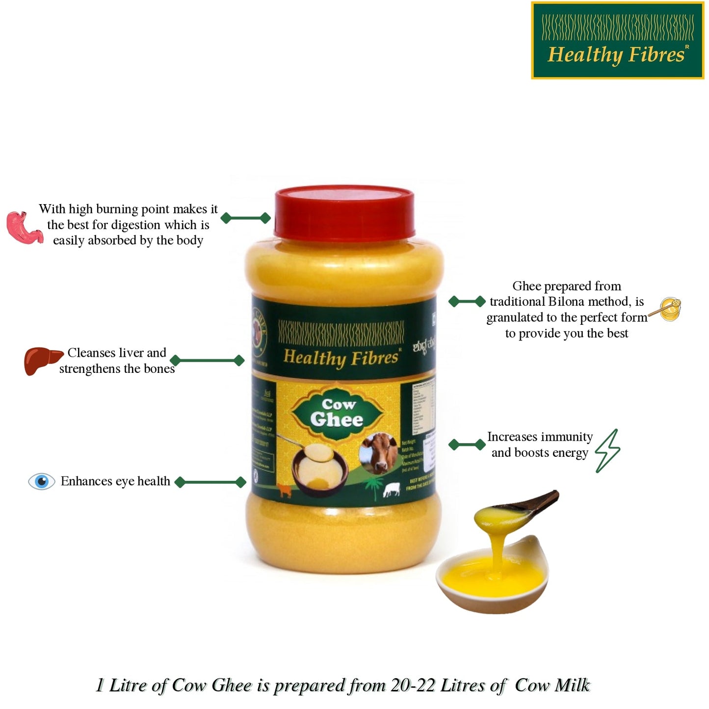 Healthy Fibres Cow Ghee | Homemade Cow Desi Ghee | Pure Cow Ghee for Better Digestion and Immunity