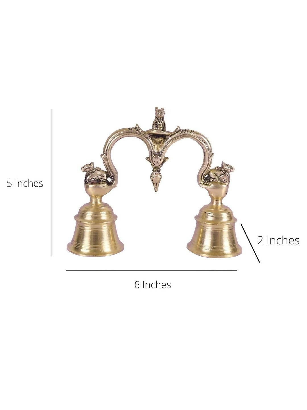 CraftVatika Gold-Toned Brass Hand Held With Nandi Sitting On Top Double Puja Bell
