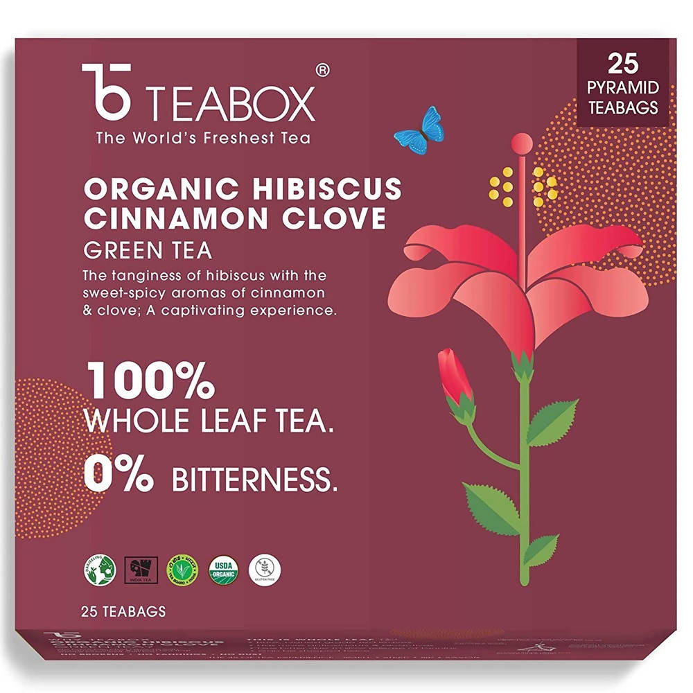 Teabox Organic Hibiscus Cinnamon Clove Green Tea Bags - Drmedicart