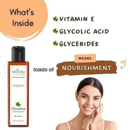 Mystiq Living Glycerine Pure And Unscented Liquid Gel 100% Organic For Face,Skin Care & Hair