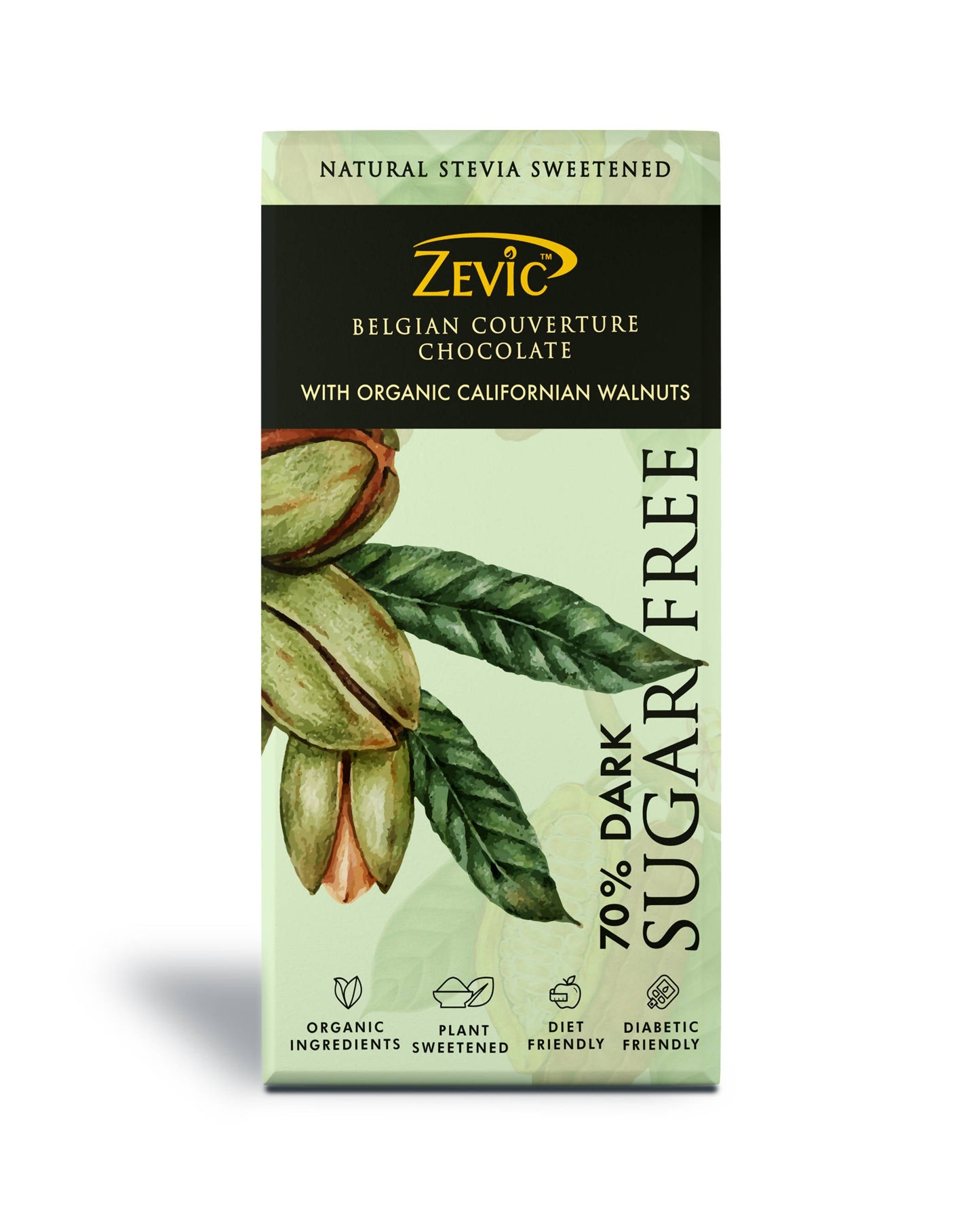 Buy Zevic 70% Dark Belgian Couverture Chocolate with Organic Californian Walnuts from DrMediCart