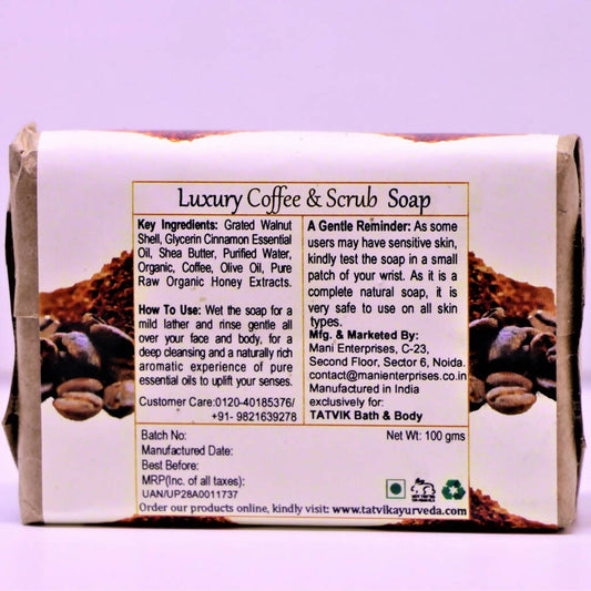 Buy Tatvik Ayurveda Coffee Scrub Soap Luxury Handmade Soap from DrMediCart, Ship from India to USA