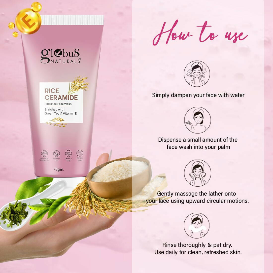 Globus Naturals Rice Ceramide Radiance Face Wash - DrMediCart