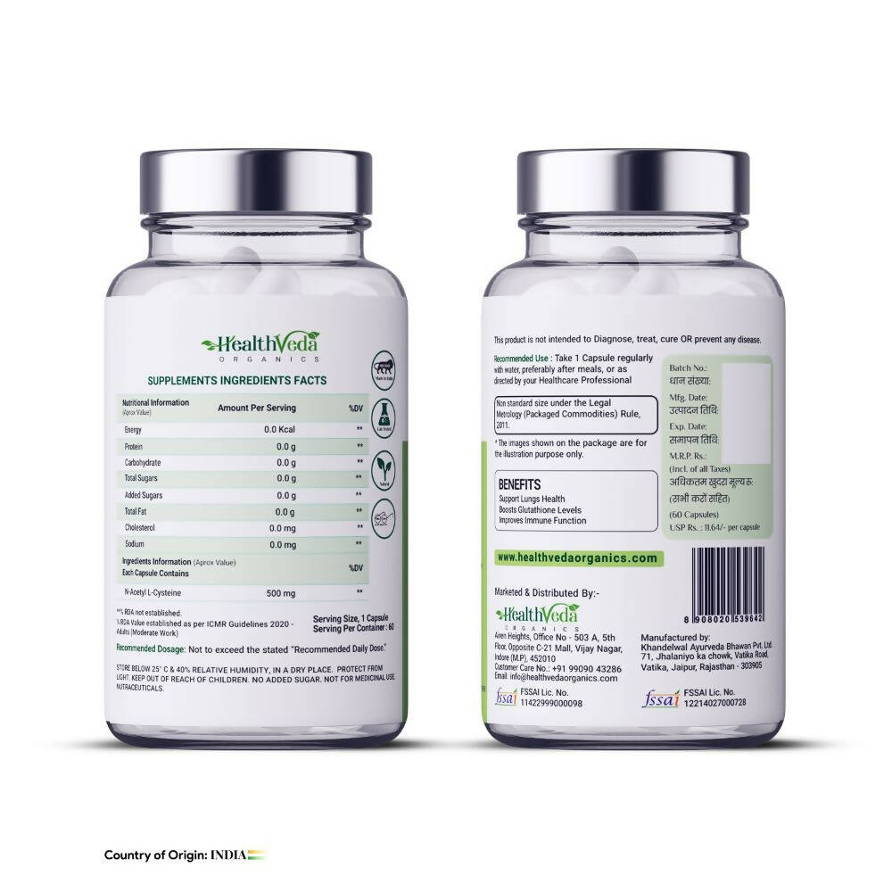 Health Veda Organics N - Acetyl L - Cysteine Veg Capsules