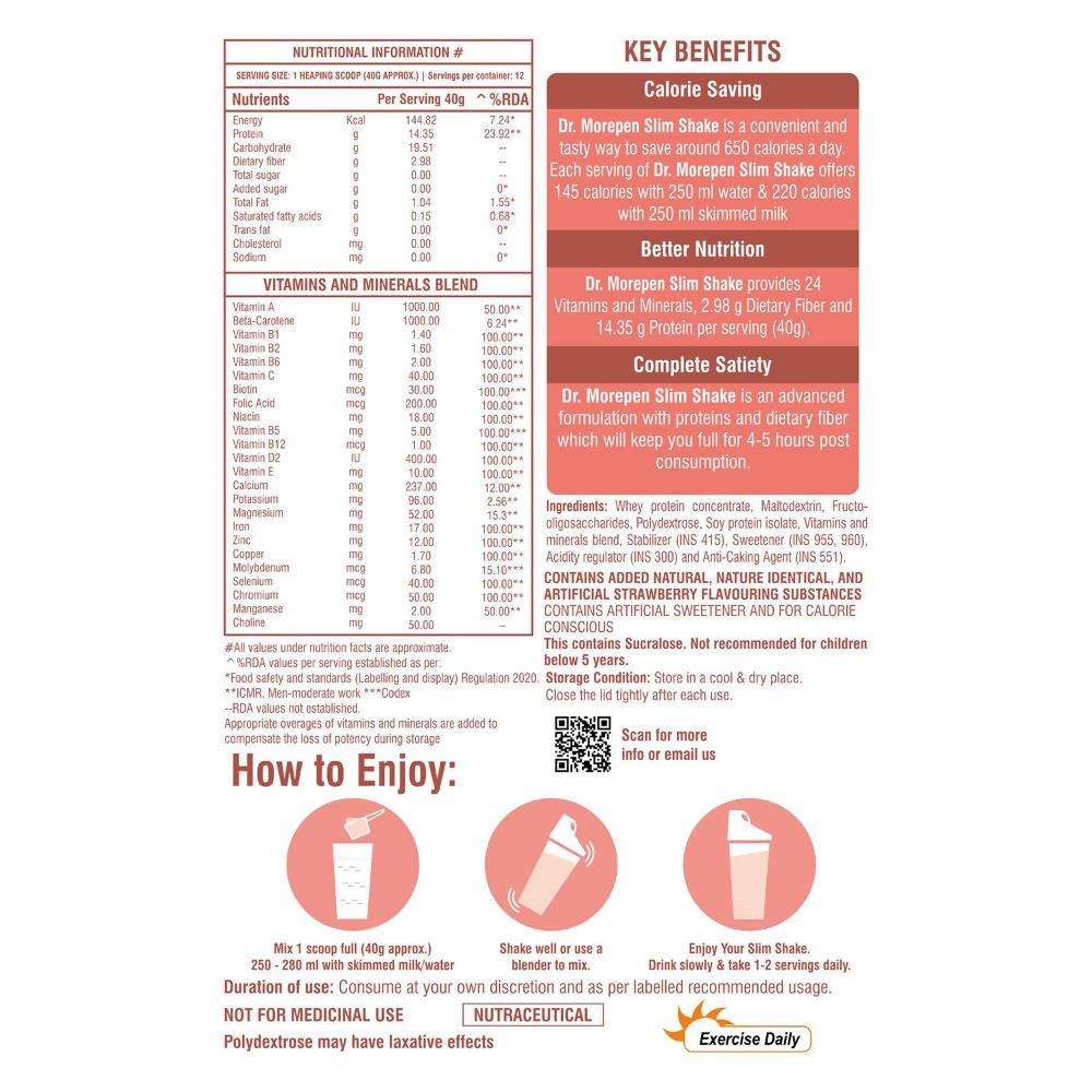 Dr. Morepen Slim Shake - Strawberry Flavor