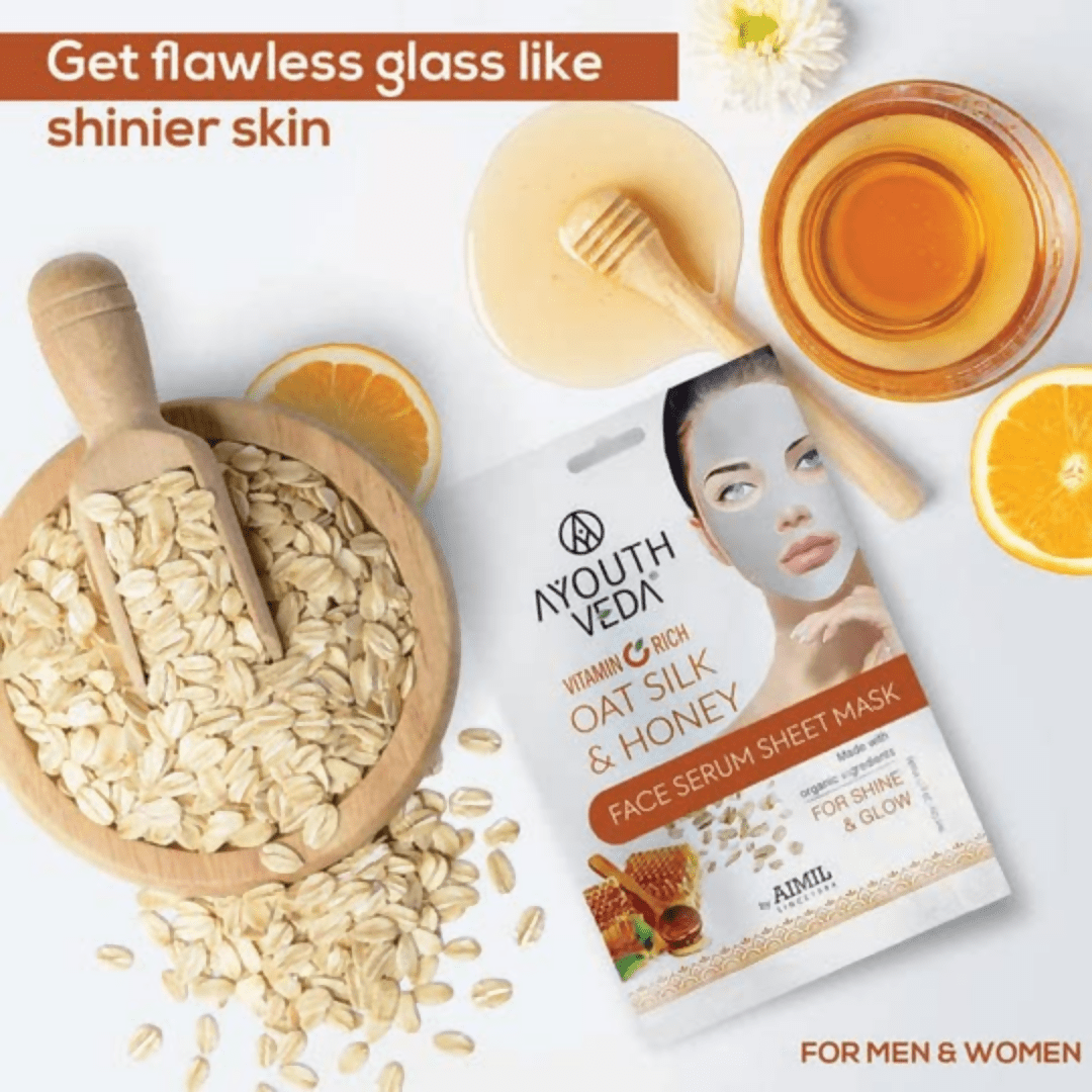 Ayouthveda Vitamin C Rich Oats Silk & Honey Face Serum Sheet Mask