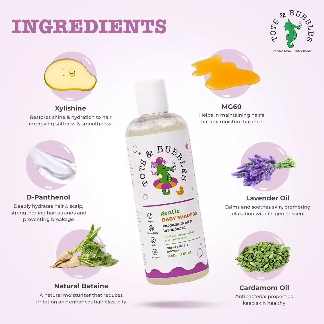 Tots & Bubbles Gentle Tear Free Shampoo with Natural Lavender & Cardamom Oil