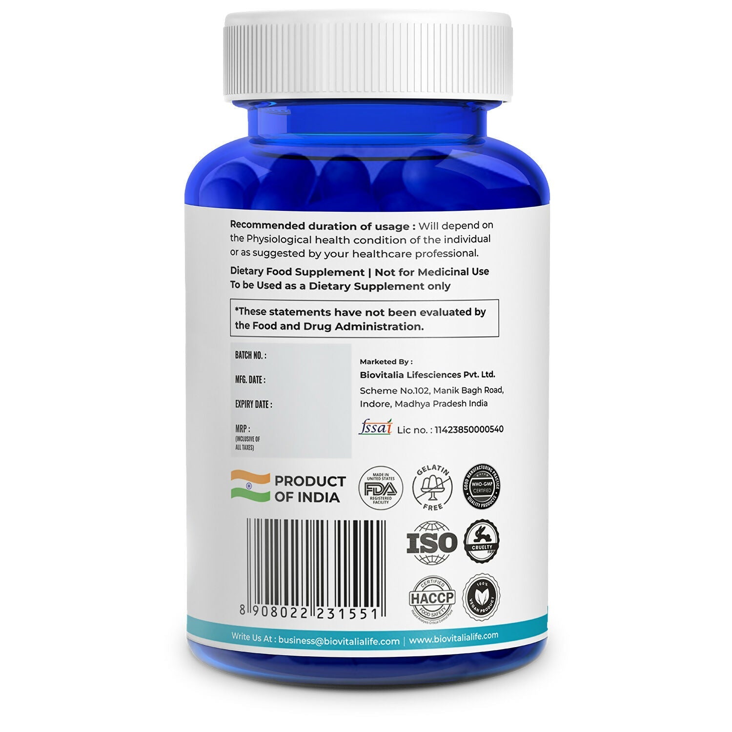 Biovitalia Organics Nitric Oxide Capsule L-Arginine