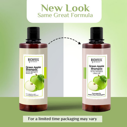 Richfeel Green Apple Shampoo For Dry Damaged Hair - Nourishes Scalp Promotes Shine & Smoothness