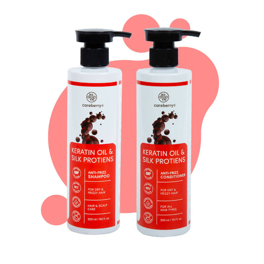 Careberry Keratin Oil & Silk Proteins Anti-Frizz Shampoo + Conditioner For Dry & Frizzy Hair - DrMediCart