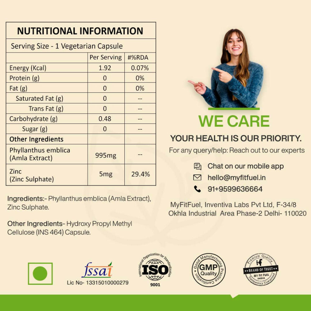 MyFitFuel Natural Vitamin C Amla Extract + Zinc Plant Based Capsules