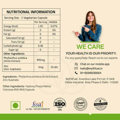 MyFitFuel Natural Vitamin C Amla Extract + Zinc Plant Based Capsules