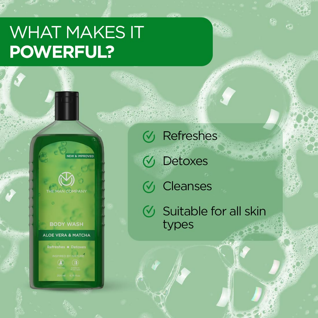The Man Company Aloe Vera & Matcha Body Wash For Glowing & Smooth Skin Enriched With Green Tea & Moringa Leaf Extract