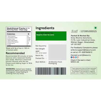 Teacurry Earl Grey Green Tea Bags - Drmedicart