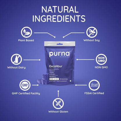 Purna Gummies Ashwagandha Wild Berry Flavour Gummies to Decrease Stress