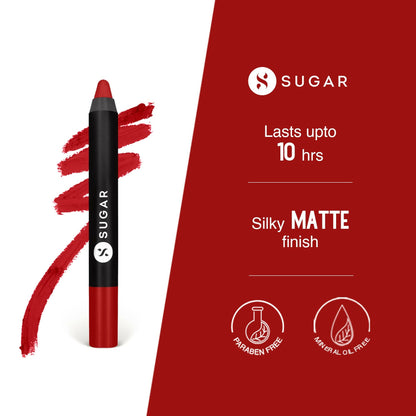Sugar Cosmetics Matte as Hell Crayon, Lasts upto 8hrs, Water Resistent Lipstick for Women - 01 Scarlett O'Hara