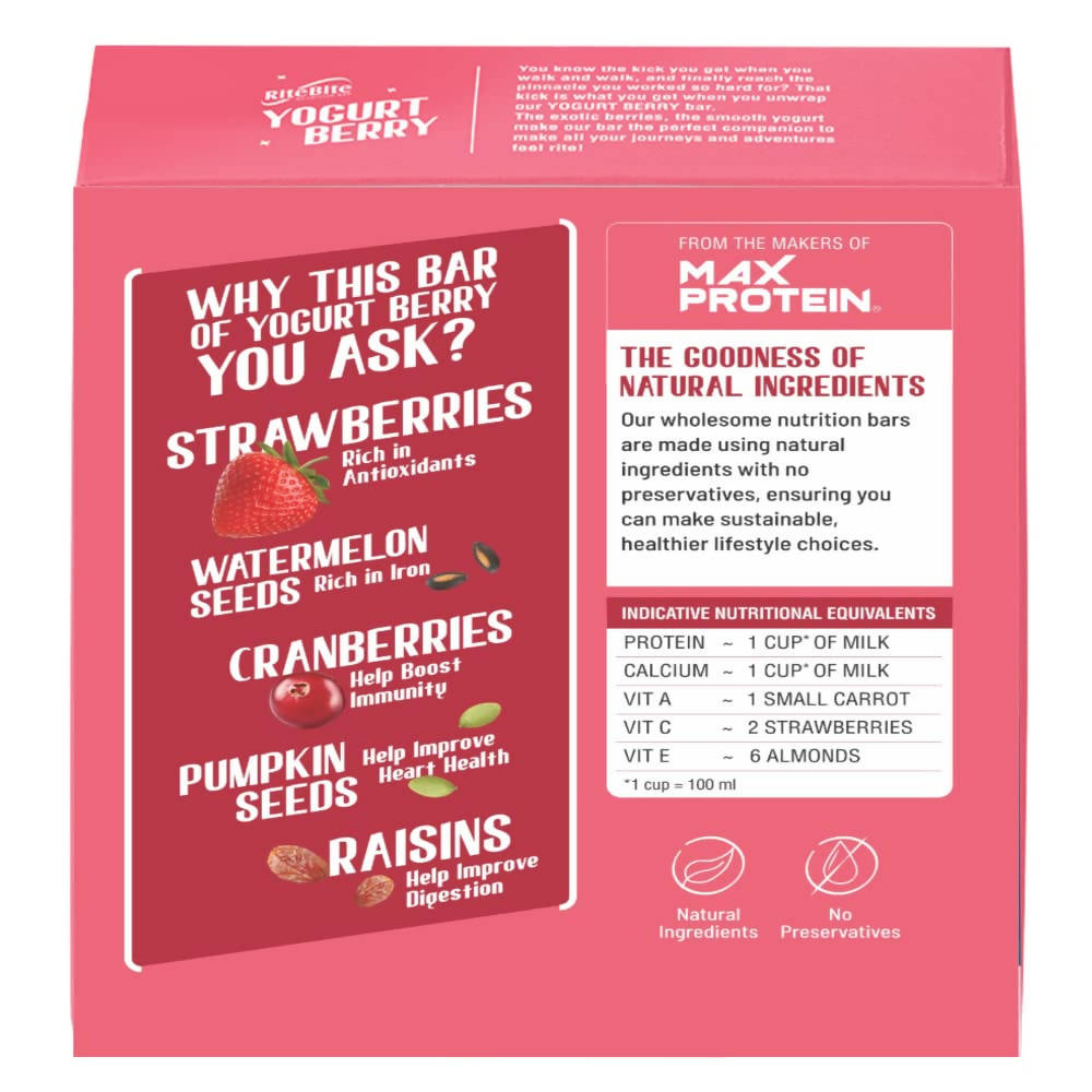 RiteBite Max Protein Yogurt Energy Berry Nutrition Bar