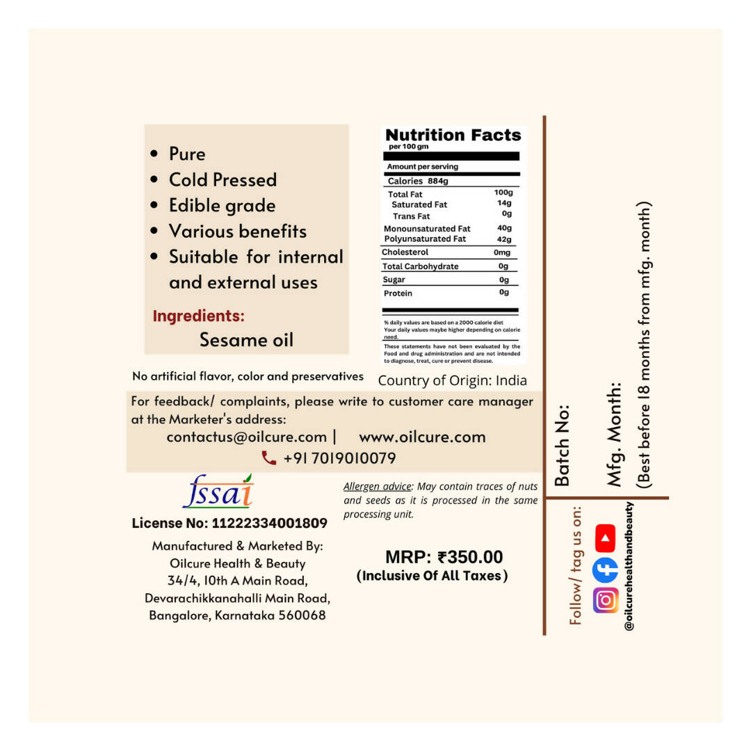 Oilcure Virgin Sesame Oil