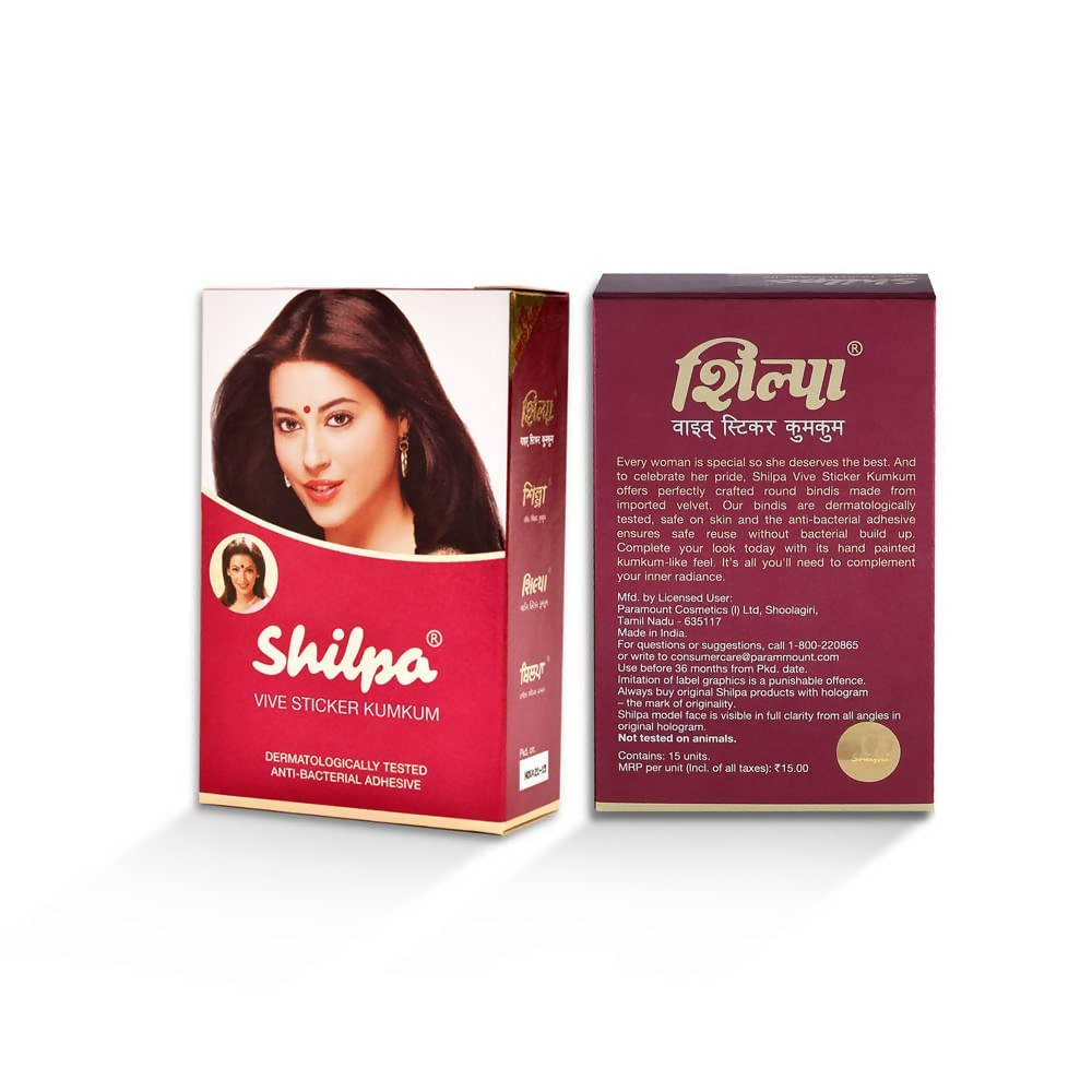 Shilpa Vive Sticker Kumkum 3, Deep Red (Box Contains 15 pcs)