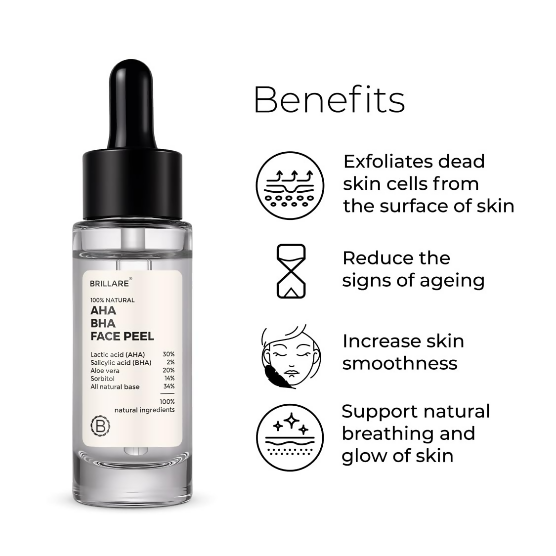 Brillare 30% AHA + 2% BHA Face Peeling Solution Glowing Smooth Blemish-Free Skin