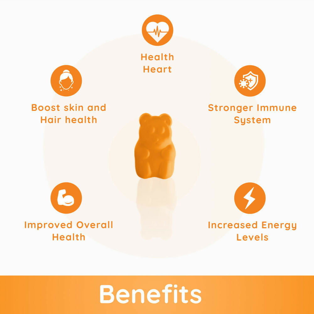 Purna Gummies Vitamin C Orange Gummies with Vitamin D3, and Zinc for Immunity & Clear Skin