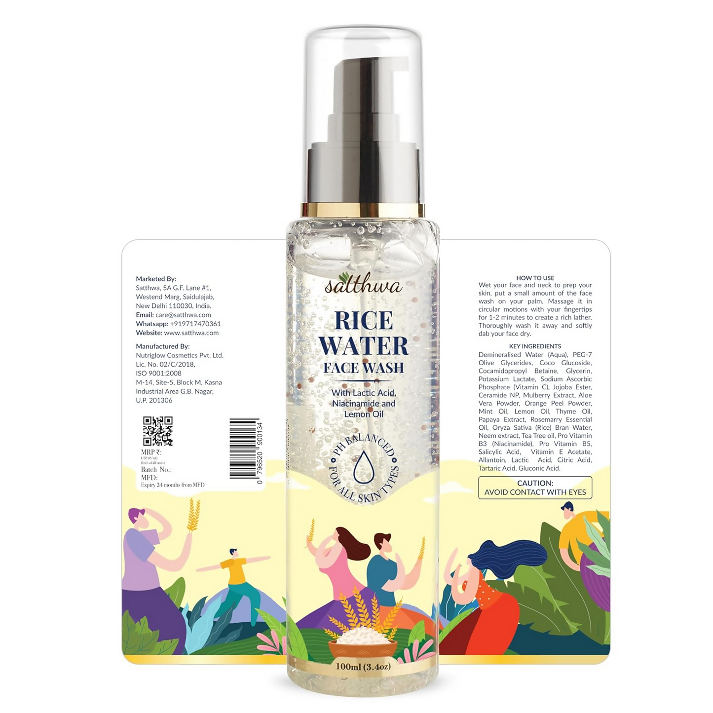 Satthwa Rice Water Face Wash With Niacinamide, Lactic Acid & 1% Salicylic Acid