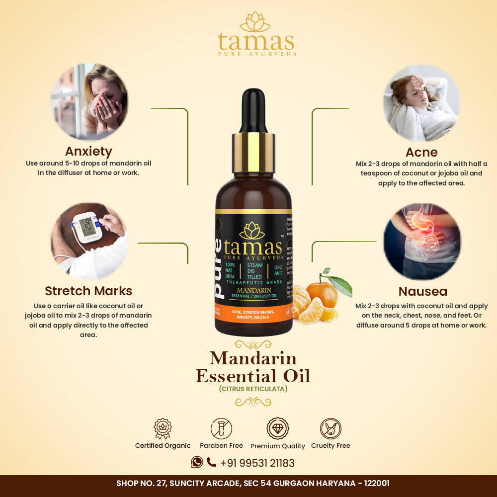 Tamas Pure Ayurveda 100% Organic Mandarin Essential Oil - USDA Certified Organic