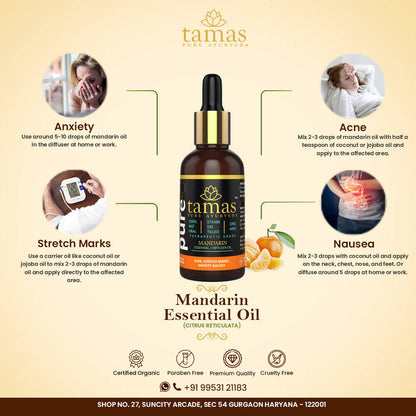 Tamas Pure Ayurveda 100% Organic Mandarin Essential Oil - USDA Certified Organic