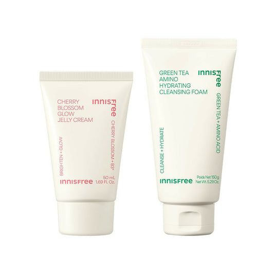 Innisfree Jeju Cherry Blossom Jelly Cream & Green Tea Hydrating Amino Acid Foam Cleanser Combo