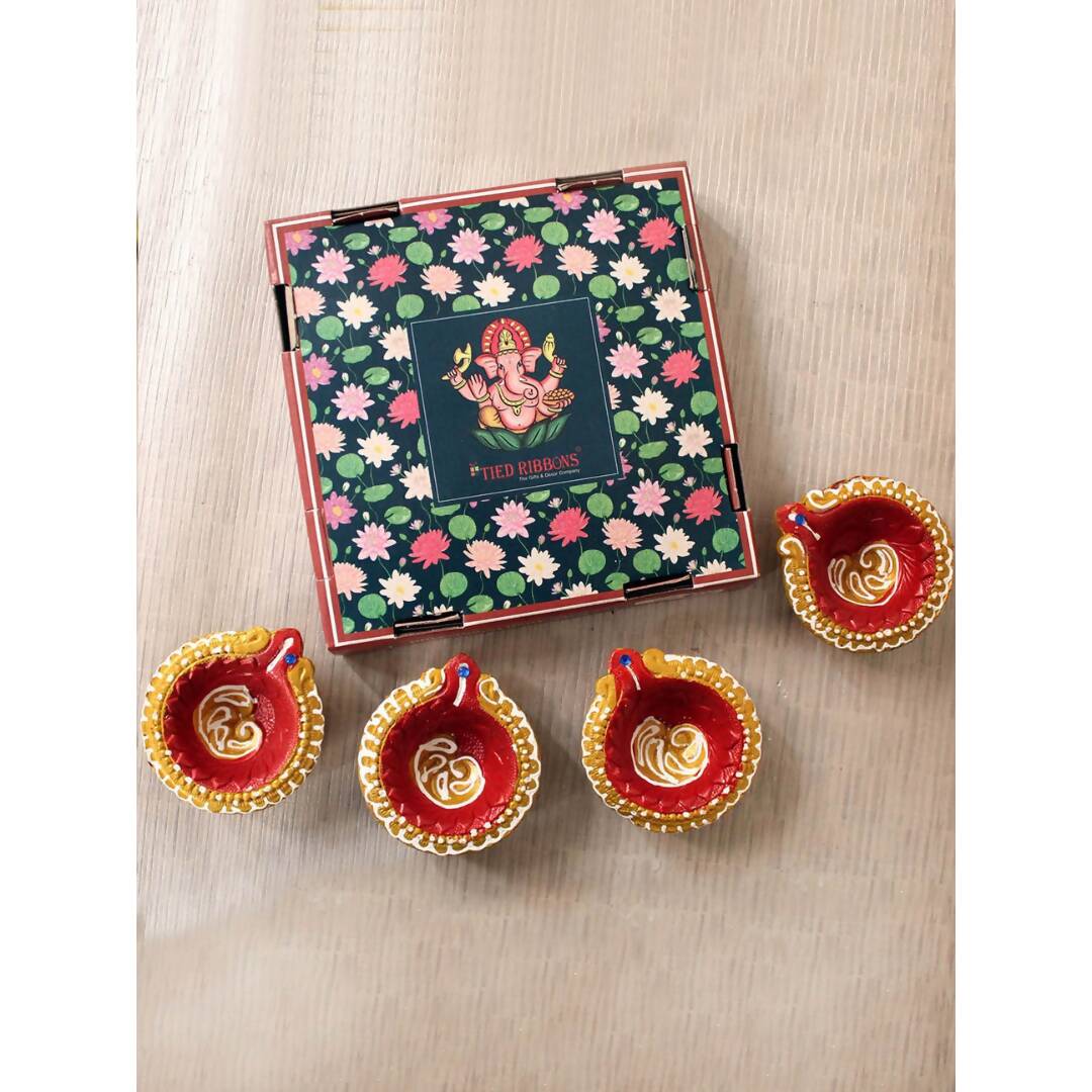 Buy Tied Ribbons Set Of 4 Terracotta Diyas