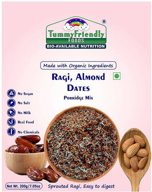 Buy TummyFriendly Foods Organic Sprouted Ragi, Almonds, Dates Porridge Mix from DrMediCart, Ship from India to USA