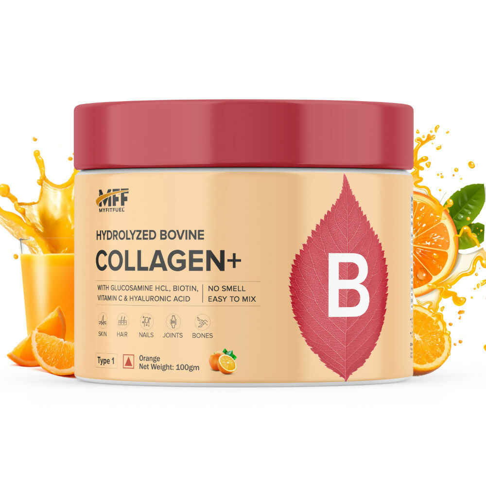 MyFitFuel Hydrolyzed Bovine Collagen + Hyaluronic Acid Biotin Vitamin C Skin Hair Nails - Orange