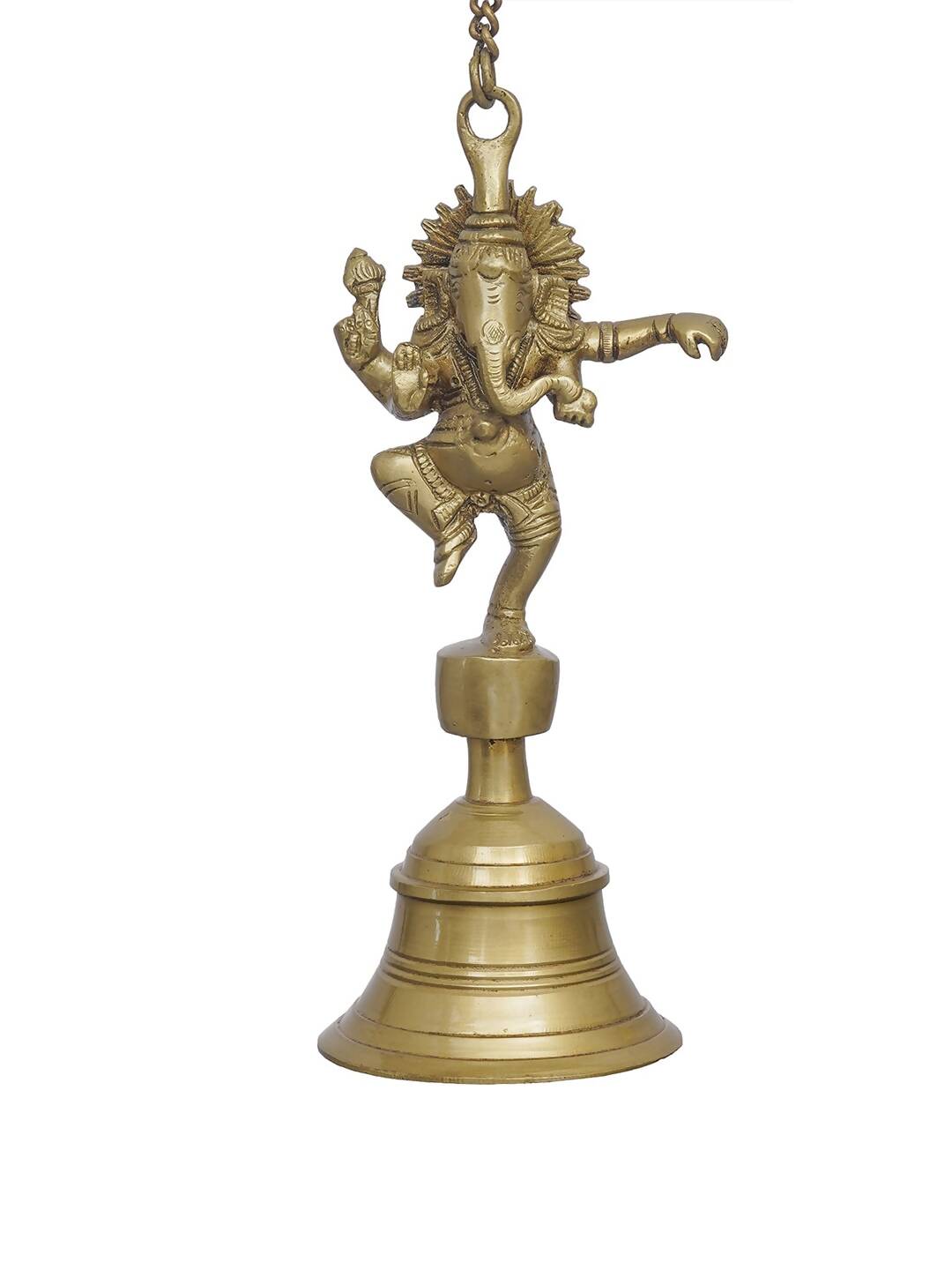 eCraftIndia Golden Brass Dancing Ganesha Idol Wall Hanging Bell With Chain