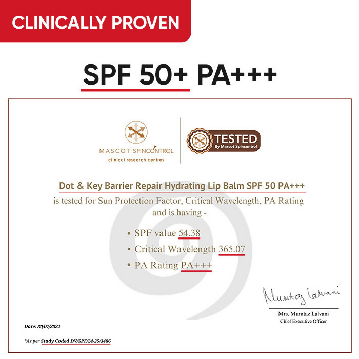 Dot & Key Barrier Repair Hydrating Lip Balm SPF 50 With Ceramides & Peptides Strawberry Red