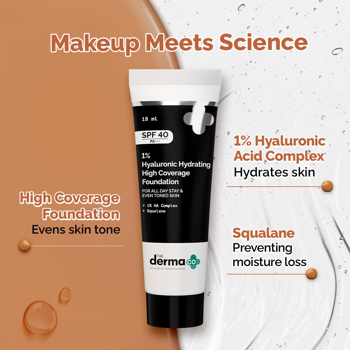 The Derma Co 1% Hyaluronic Hydrating High Coverage Foundation With SPF 40 PA+++ - 06 Beige - Limited Time Offer