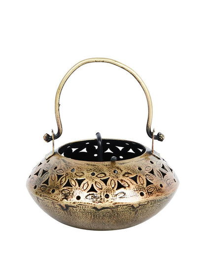 CraftVatika Gold -Toned Metal Degchi Hanging Tealight Candle Holder