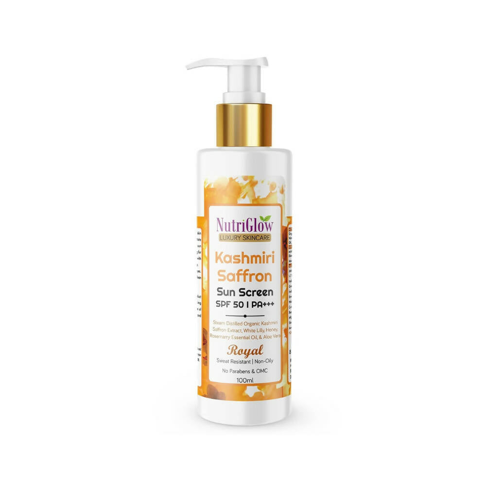 Buy NutriGlow Luxury Skincare Kashmiri Saffron Sunscreen Serum 50 PA+++ from DrMediCart, Ship from India to USA