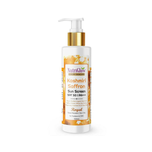 Buy NutriGlow Luxury Skincare Kashmiri Saffron Sunscreen Serum 50 PA+++ from DrMediCart, Ship from India to USA