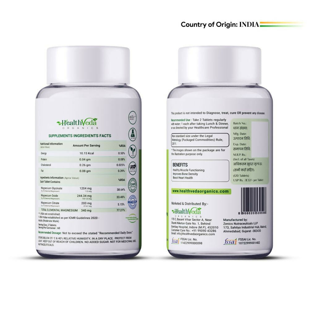 Health Veda Organics Magnesium Citrate+Glycinate Tablets