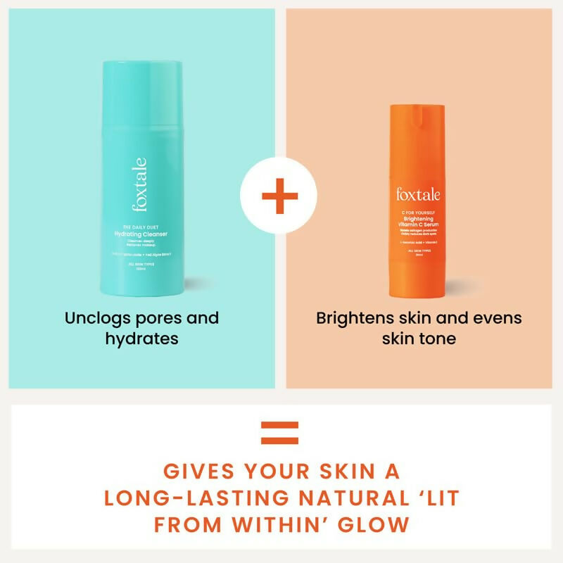 Foxtale Hydrate & Glow Skin Care Kit for Glowing Skin: Cleanser Hydrating Face Wash + Vitamin C Face Serum