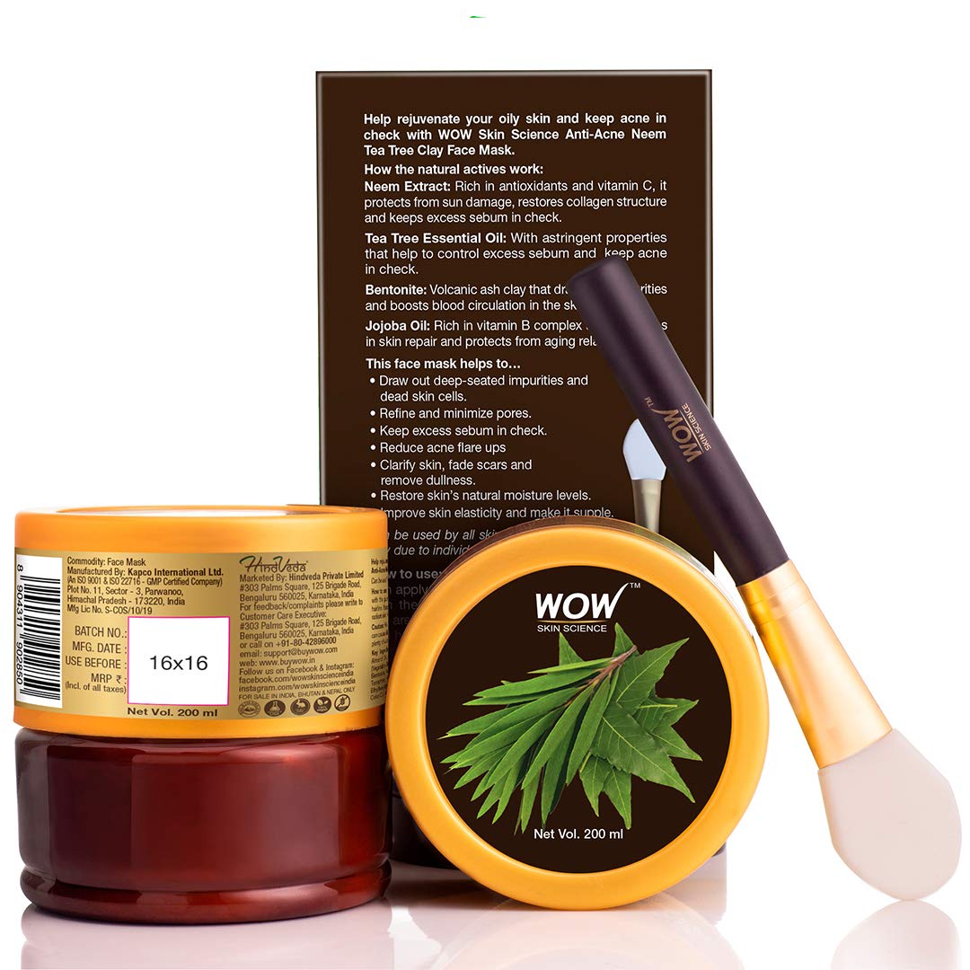 Buy Wow Skin Science Anti-Acne Neem & Tea Tree Clay Face Mask from DrMediCart, Ship from India to USA