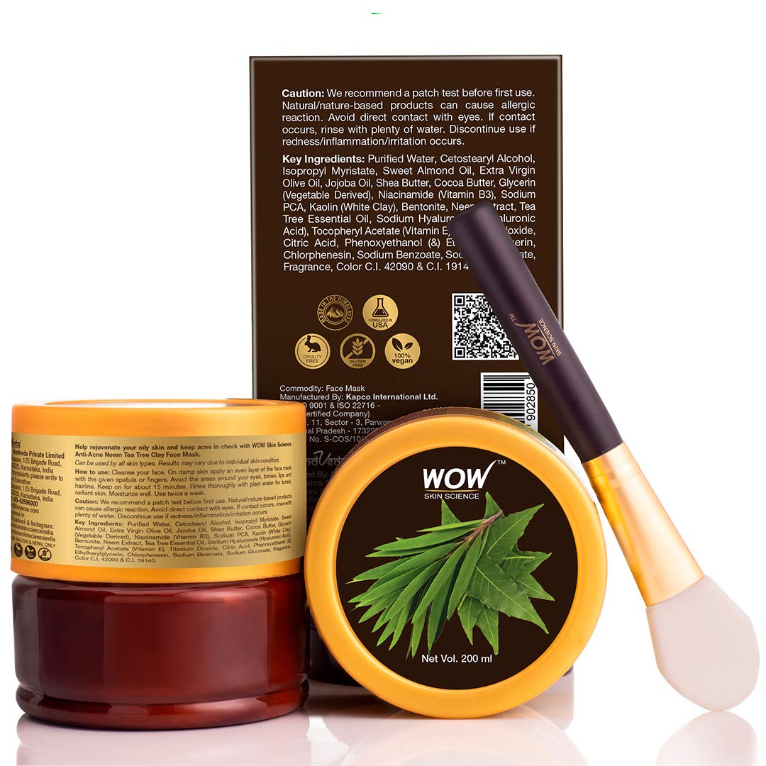 Wow Skin Science Anti-Acne Neem & Tea Tree Clay Face Mask - Drmedicart
