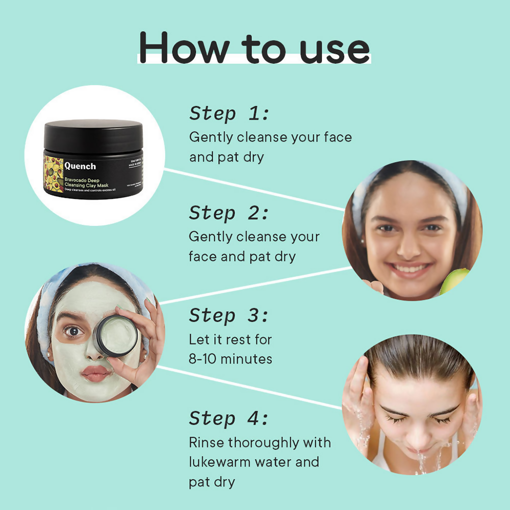 Quench Vitamin E Deep Cleansing Clay Mask with Avocado Removes Impurities & Refines Pores