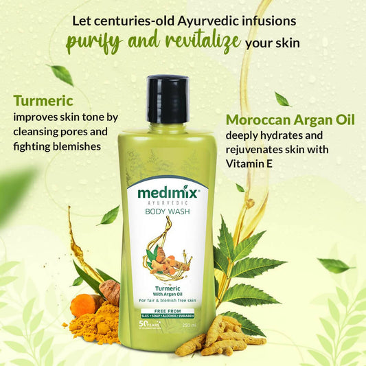 Buy Medimix Ayurvedic Turmeric Body Wash with Argan Oil from DrMediCart, Ship from India to USA